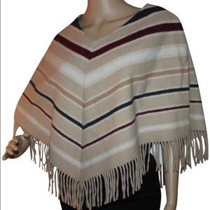 Burberry London One Size Wool VStripe Poncho Shawl